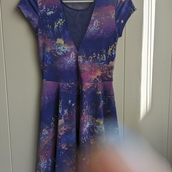 Purple Kimchi Blue mesh paneled, cap sleeved skater dress - Worn once (S/M) - Picture 2 of 8